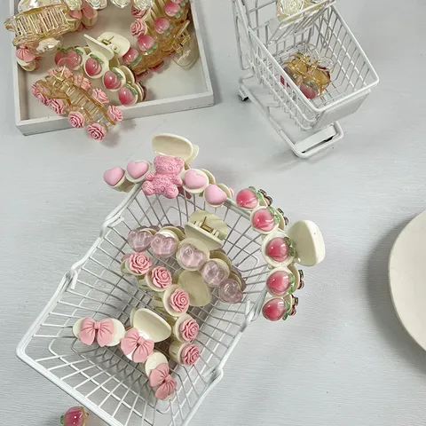 Süße Kamelie Pfirsich Haarkralle Koreanische Klare Harz Acryl Haarklammer Blume Frucht Herz Design Haarschmuck Für Damen