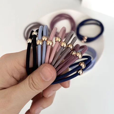 Minimalist High Elastic Hair Ties For Women Nylon Gold Bead Decor Scrunchies Korean Style Hair Bands Fashion Hair Accessories