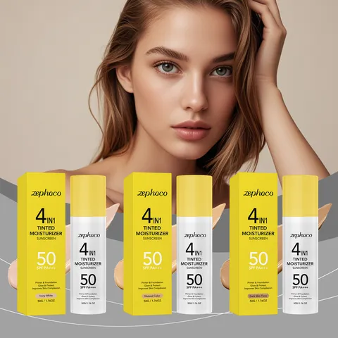 Zephoco Crème Hydratante Teintée Quatre en Un Solaire SPF Primer Visage Légère Hydratante Maquillage