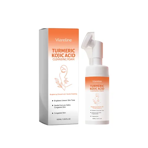 Mousse Nettoyante Visage au Curcuma et Acide Kojique VIARELINE Nettoyage en Profondeur Doux Hydratant avec Brosse en Silicone