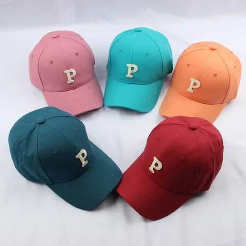Unisex Casual Cotton Blend Baseball Cap Letter P Embroidery Sun Protection Adjustable Sports Hat