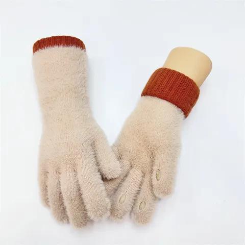 Women Winter Long Knitted Gloves Touch Screen Warm Soft Solid Color Sweet Style Daily Arm Warmers
