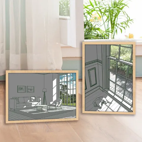 Cadre Photo en Bois Peinture Lumière LED DIY Moderne Minimaliste Décoration Murale Salon