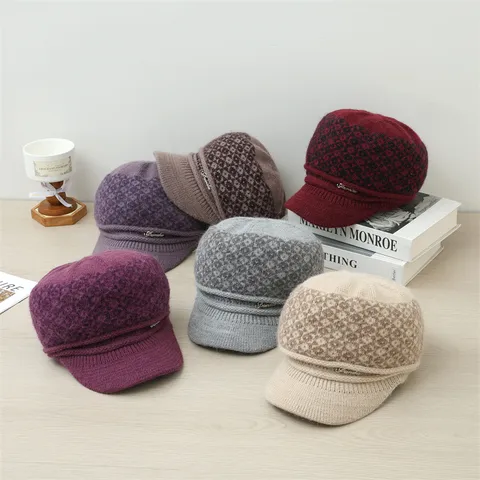 Women Winter Warm Knitted Hat Fleece Lined Thickened Earflap Peak Cap Casual Outdoor Windproof Knit Beanie Hat