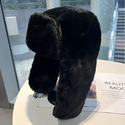 Unisex Winter Warm Trapper Hat Thickened Plush Ear Flap Bomber Hat Solid Color Cold Weather Ski Cap Fashion Headwear