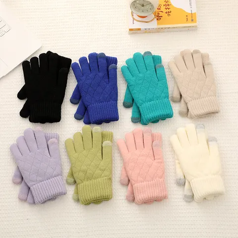 Women's Winter Warm Thickened Double Layer Knitted Touch Screen Gloves Jacquard Minimalist Casual Cold Weather Gloves