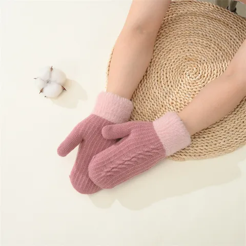 Guantes de Tejido Cálidos de Invierno para Mujer Espesados de Doble Capa Manguito de Felpa Pantalla Táctil