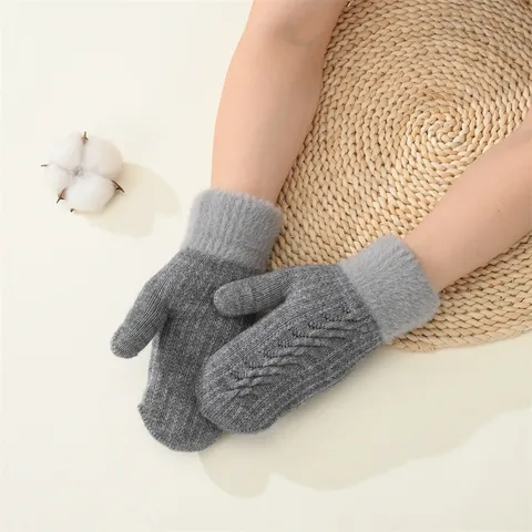 Guantes de Tejido Cálidos de Invierno para Mujer Espesados de Doble Capa Manguito de Felpa Pantalla Táctil