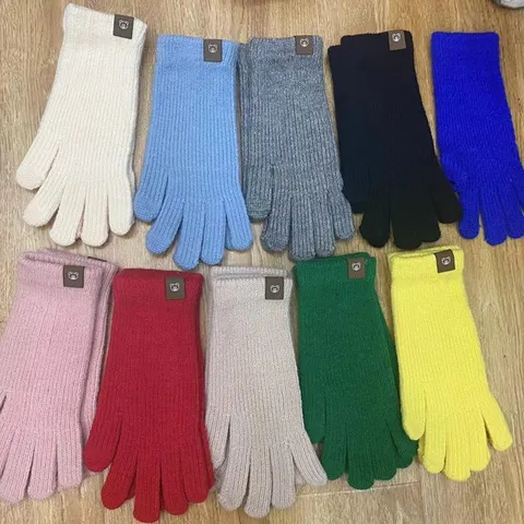 Women Winter Warm Knitted Gloves Touchscreen Finger Exposed Solid Color Ribbed Soft Stretch Daily Outdoor Thermal Gloves