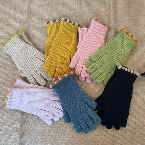 Women Winter Warm Knitted Fingerless Gloves Solid Color Touchscreen Soft Daily Casual Gloves