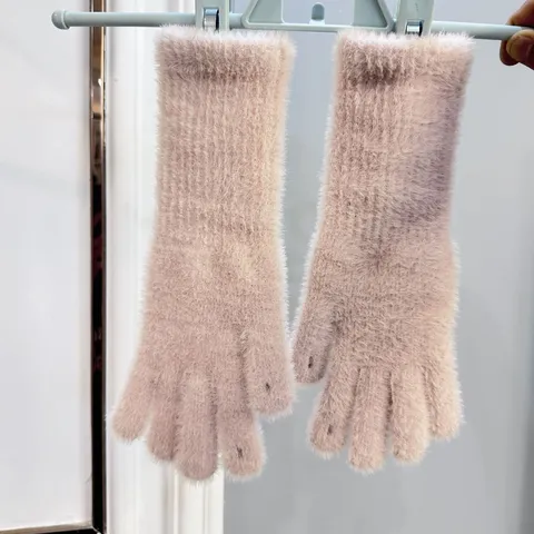 Women Winter Warm Long Knit Gloves Fingerless Thermal Mittens Solid Color Fashion Outdoor Cold Weather Gear