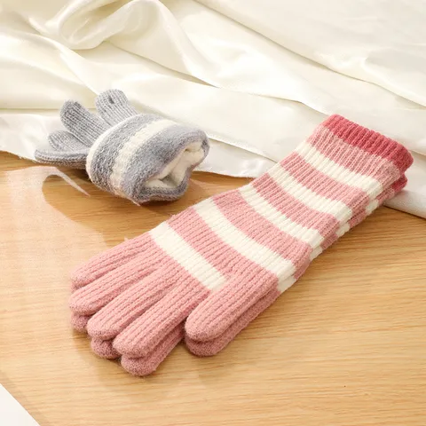 Women Winter Warm Striped Fingerless Knit Gloves Alpaca Blend Long Arm Warmers Fashion Cold Weather Handwear
