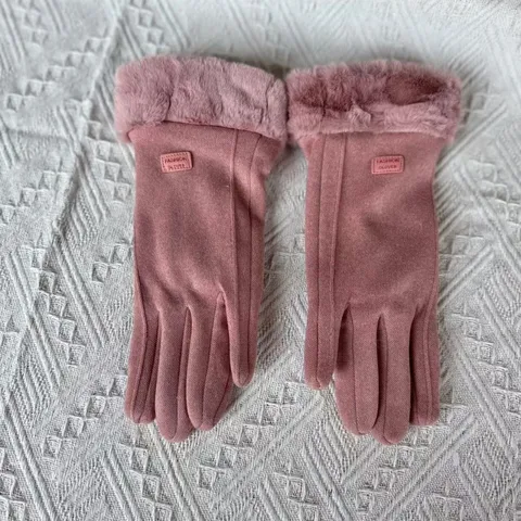 Women Winter Thickened Warm Suede Gloves Plus Velvet Windproof Cycling Gloves With Plush Cuffs Cold Weather Gear