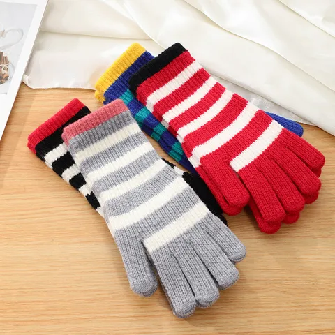 Women Winter Warm Striped Fingerless Knit Gloves Alpaca Blend Long Arm Warmers Fashion Cold Weather Handwear