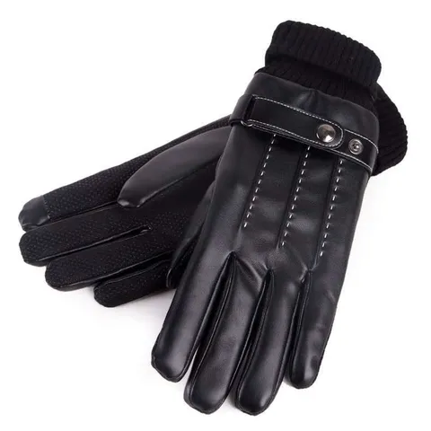 Men's Winter Warm Faux Leather Gloves Thickened Fleece Lined Windproof Cold Proof Outdoor Cycling Driving Gloves
