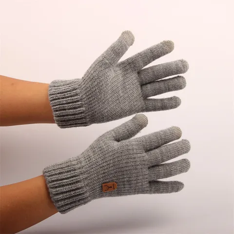 Men Winter Warm Knit Touchscreen Gloves Cold Proof Outdoor Working Full Finger Gloves Acrylic Solid Color Gloves
