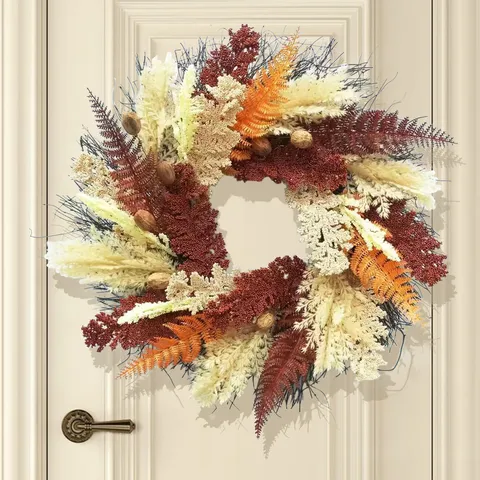 Guirnalda de Acción de Gracias Cosecha Espiga de Trigo Puerta Principal Colgante de Pared Plástico Artificial Hoja de Maple Otoño