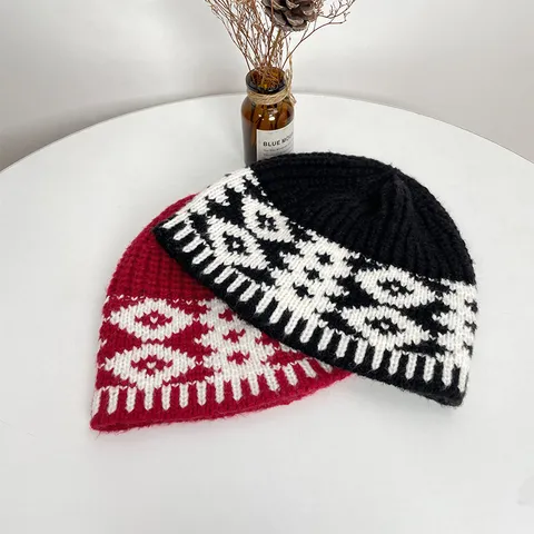 Retro Color Block Knit Bucket Hat Winter Warm Ear Protection Knitted Wool Fisherman Hat Casual Stylish Cap For Women