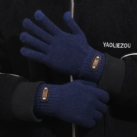 Gants Tricotés Thermiques d'Hiver pour Hommes Écran Tactile Laine Chaude Cinq Doigts Cyclisme Extérieur