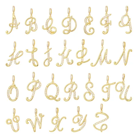 Minimalist Gold Plated Copper Zirconia Initial Alphabet Letter Pendant Luxury Charm For Women DIY Jewelry Necklace Accessories