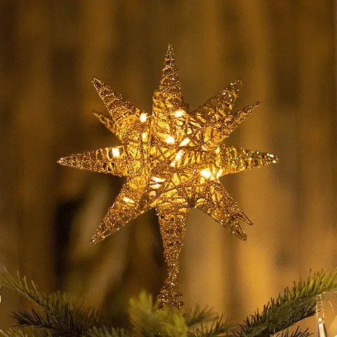 LED Lit Iron Art Christmas Tree Topper Star Reindeer Gold Silver Glitter Tree Top Ornament For Festive Holiday Indoor Decoration Home Xmas Decor