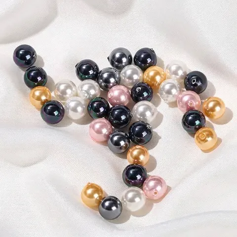 Elegant Luster Artificial Shell Pearl Beads Semi Drilled Round Loose Beads For DIY Earring Jewelry Making Accessories
