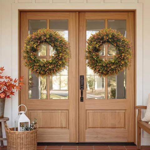 Artificial Autumn Boxwood Wreath Large Fall Eucalyptus Wreath For Front Door Wall Hanging Christmas Thanksgiving Home Decor