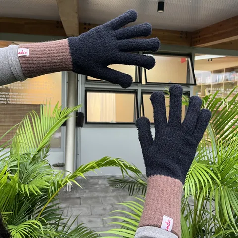 Women's Winter Warm Knitted Gloves Thickened Spliced Split-Finger Long Cuff Gloves Fashion Street Style Thermal Handwear