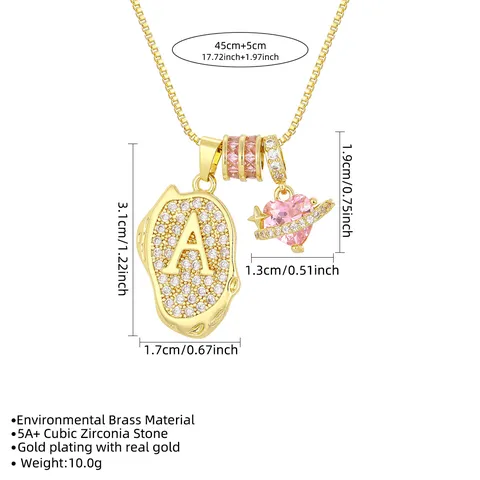 18K Gold Plated Copper Initial Necklace For Women Zirconia Oval Letter Pendant Heart Planet Box Chain Personalised Jewelry
