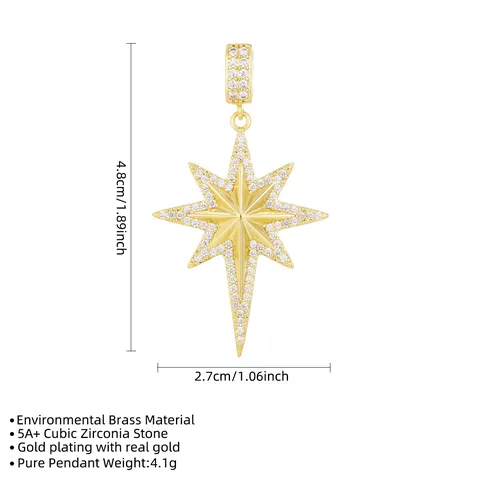 Hip Hop Iced Out Achtpuntige Ster Hanger Ketting Voor Mannen Vrouwen Verguld Koper Strass Zonnebloem Poolster Sieraden Cadeau