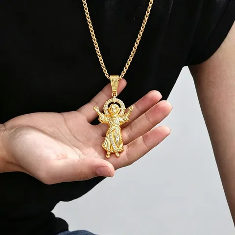 Pendentif Ange Religieux Bébé Jésus Avec Zirconia Plaqué Or 18K Laiton Pendentif Seul Sans Chaîne Bijoux Hip Hop Cadeau