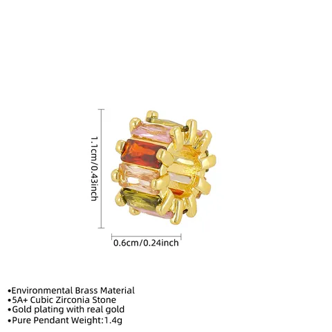 Cylindrical Copper Zirconia Spacer Bead Pendant DIY Jewelry Making Accessories Gold Silver Plated Zirconia Charm
