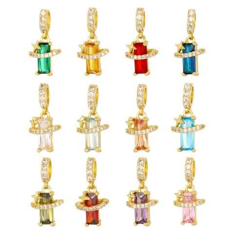 Ins Style Geometric Rectangle Zirconia Pendant Saturn Star Copper Gold Plated DIY Colorful Charm Women Jewelry Making