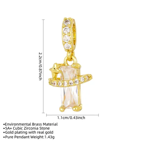 Ins Style Geometric Rectangle Zirconia Pendant Saturn Star Copper Gold Plated DIY Colorful Charm Women Jewelry Making