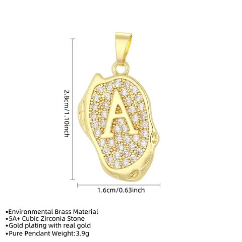 Hip Hop 18K Gold Plated Copper Rhinestone Initial Alphabet Pendant Personality Necklace Accessory For Men Women Fashion Jewelry