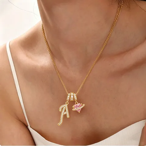 Women Copper Zirconia Heart Planet Letter Pendant Necklace Gold Silver Plated Fashion Initial Box Chain Romantic Jewelry Gift For Women