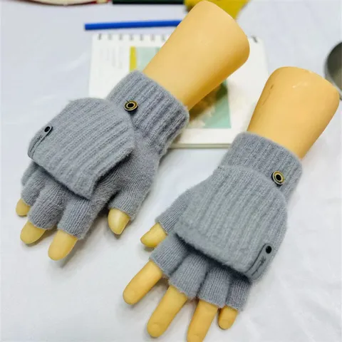 Winter Warm Knitted Gloves Half Finger Flip Cover Convertible Gloves For Men Women Writing Office Daily Wear