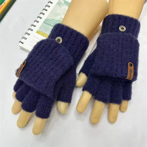 Winter Warm Knitted Gloves Half Finger Flip Cover Convertible Gloves For Men Women Writing Office Daily Wear
