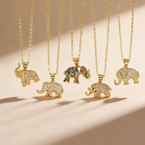 Luxury Gold Plated Copper Elephant Pendant Necklace Sparkling Zirconia Animal Charm Necklaces For Women Fashion Jewelry Gift
