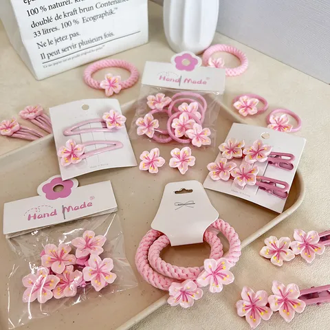 Douces Pinces à Cheveux Fleur de Cerisier Rose Élastiques à Cheveux Mignons Ensemble de Pinces à Bec de Canard Élégantes pour Femmes Filles Accessoires de Cheveux