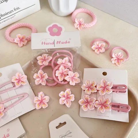 Douces Pinces à Cheveux Fleur de Cerisier Rose Élastiques à Cheveux Mignons Ensemble de Pinces à Bec de Canard Élégantes pour Femmes Filles Accessoires de Cheveux