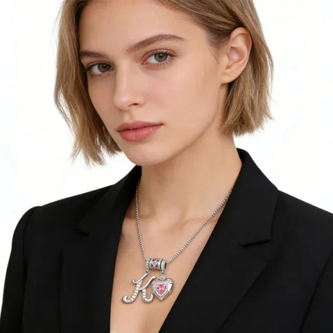 18K Gold Plated Copper Heart Initial Necklace With Zirconia DIY Alphabet Pendant Clavicle Chain Jewelry For Women