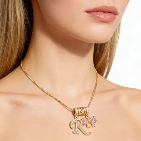 18K Gold Plated Copper Heart Letter Zirconia Pendant Necklace For Women Sweet Girly Style Neck Jewelry Pendant And Chain