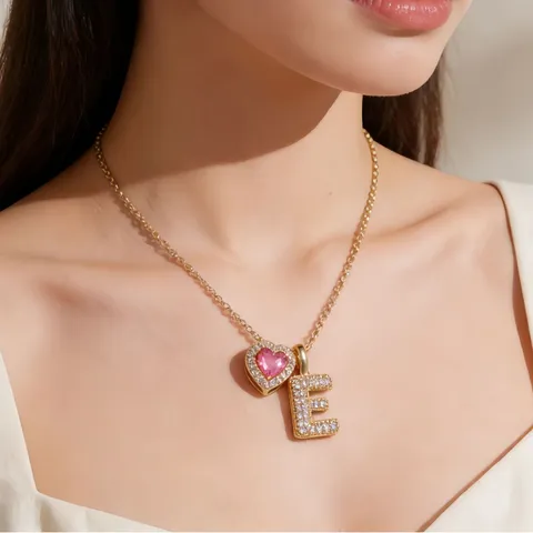Western Style Copper Real Gold Plated 18K Heart Birthstone Letter Pendant Necklace Clavicle Chain Rhinestone Jewelry For Women Gift