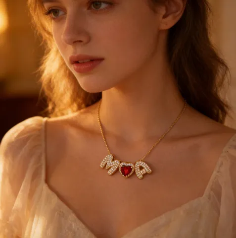 18K Gold Plated Copper Heart Birthstone Alphabet Pendant Necklace Clavicle Chain DIY Initial Rhinestone Jewelry For Women Gift