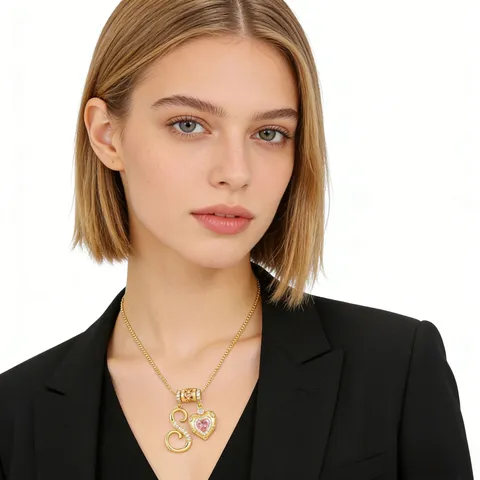 18K Gold Plated Copper Heart Initial Necklace With Zirconia DIY Alphabet Pendant Clavicle Chain Jewelry For Women
