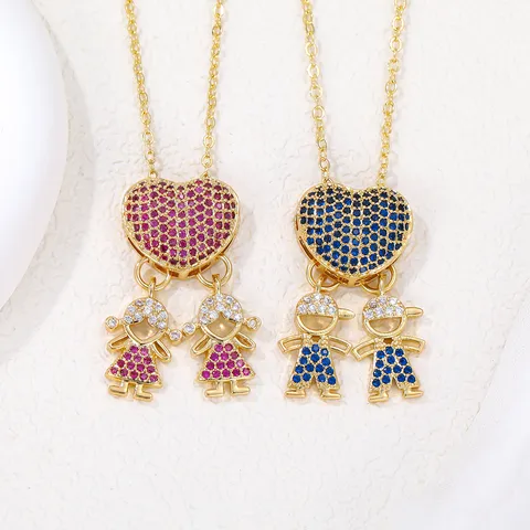 Fashion Copper Gold Plated Heart Parent-Child Pendant Necklace Micro-Inlaid Zirconia Boy Girl Clavicle Chain Jewelry For Women