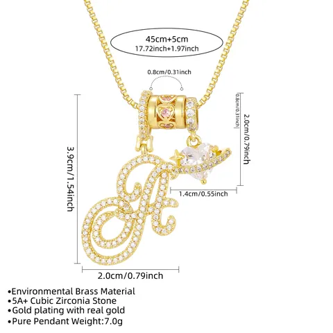 Western Style Copper Gold Plated Cursive Alphabet Initial Necklace Elegant Rhinestone Saturn Planet Heart Pendant Necklace For Women Jewelry
