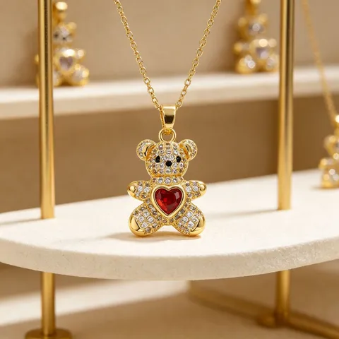 Luxury Copper Zirconia Heart Teddy Bear Pendant For Women Cute Micro Inlaid Animal Pendant Only Without Chain Gold Silver Fashion Jewelry