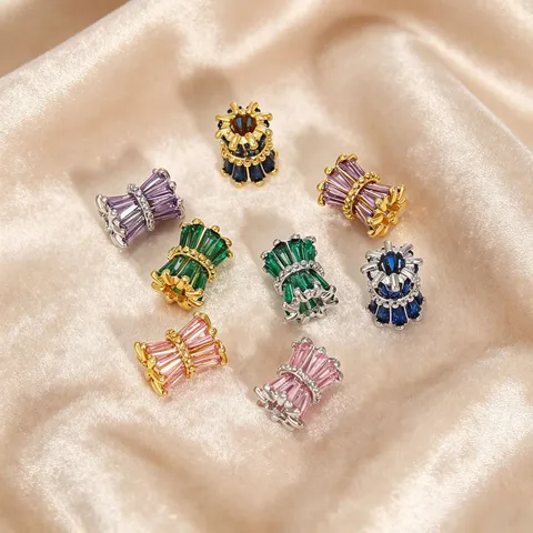 Perles d'Espacement Cylindriques en Cuivre Plaqué Or 18K Incrustées de Zirconia Coloré Accessoires de Création de Bijoux DIY pour Femme
